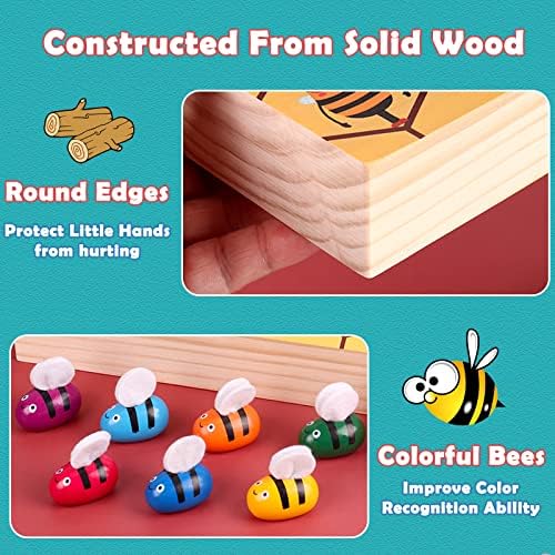 Toddler Fine Motor Skill Toy, Bee to Hive Matching Game, Montessori Wooden Color Sorting Matching Toy, Preschool Educational Learning Toys Gift for Toddler 3 Years Old - Image 4