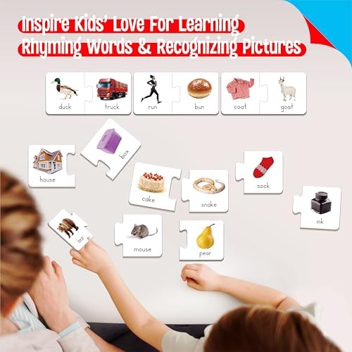Rhyming Puzzles, 26 Groups Rhyming Word Cards Phonics Matching Game Self-Correcting Puzzle Early Childhood Learning Card for Kindergarten Preschool - Image 5