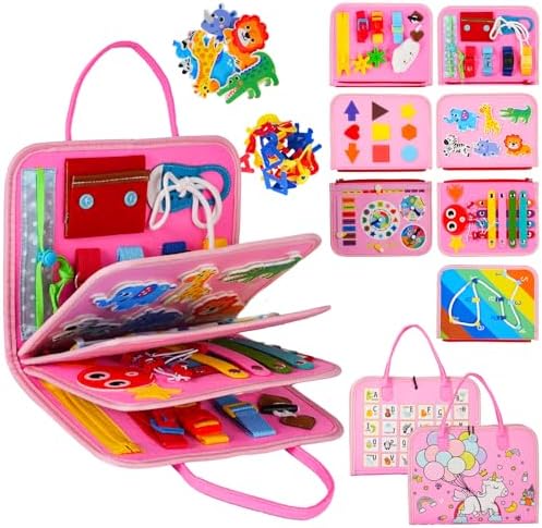 Montessori Busy Board for Toddlers – Sensory Busy Book with Buckles, Zippers, Letters, Animals, Toddler Activities – Fine Motor Skills Development Learning for Boys Girls Travel Activity by Unknown