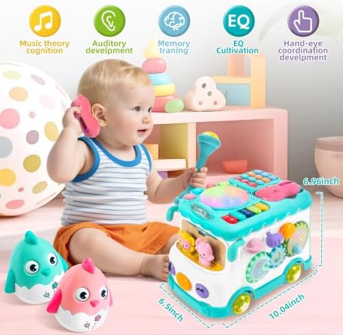 Toys for 1 Year Old Girl Gifts, 10-in-1 Montessori Toys Bus for Baby, Blue - Image 2