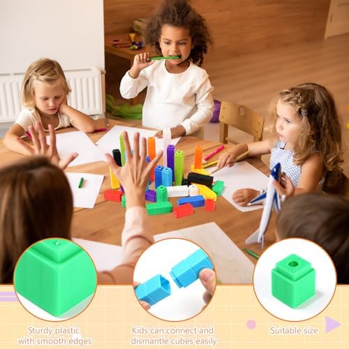 200 Pcs Yellow Linking Cubes for Math Counting Cubes Manipulatives Plastic Counting Block Manipulative Classroom Learning Supplies for Educational Preschool Activities Boy Girl (Yellow) - Image 3