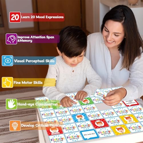 gisgfim Feelings Emotion Cards Match Game Social Emotional Learning Activities Social Emotion Skills Educational Memory Matching Game Flash Card for Calm Down Corner Supplies Preschool Kindergarten - Image 6