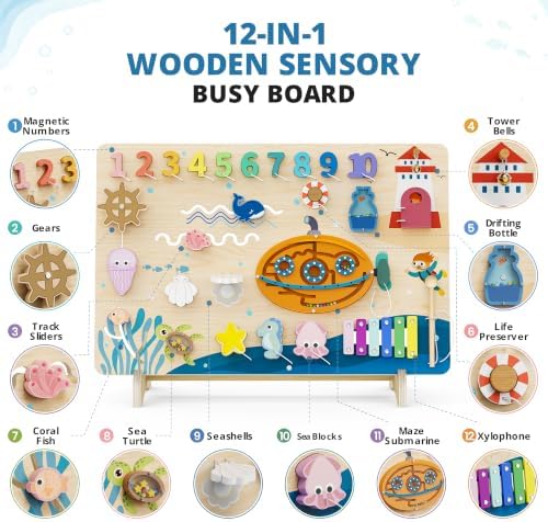 BlueWood Wooden Busy Board for 18+ Months, Activity Center for Toddlers - Image 2