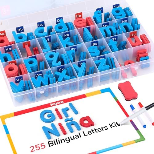 JoyCat Bilingual Magnetic Letters Kit 255PCS, Phonics Letter Tiles Learning by JOYCAT