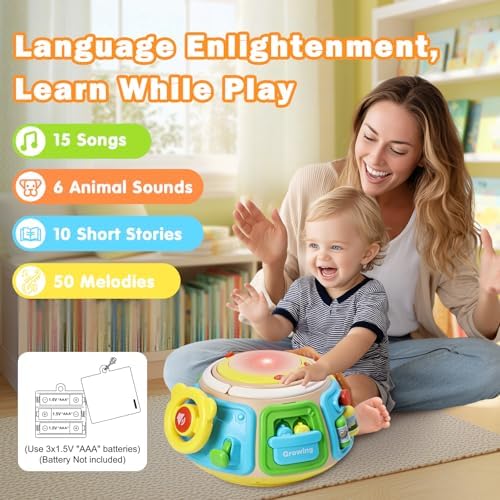 7-in-1 Activity Cube Drum Montessori Toys for Baby 18+ Months, Busy Toys for Toddlers with 9 Sensory Shape Blocks, Music & Light Educational Toys Christmas Birthday Gifts for Kids Boys Girls - Image 3