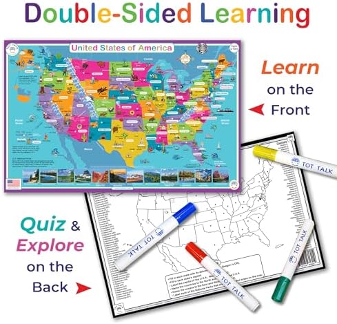 Tot Talk USA Map Educational Placemat | 50 States Geography & Practice Map - Image 4