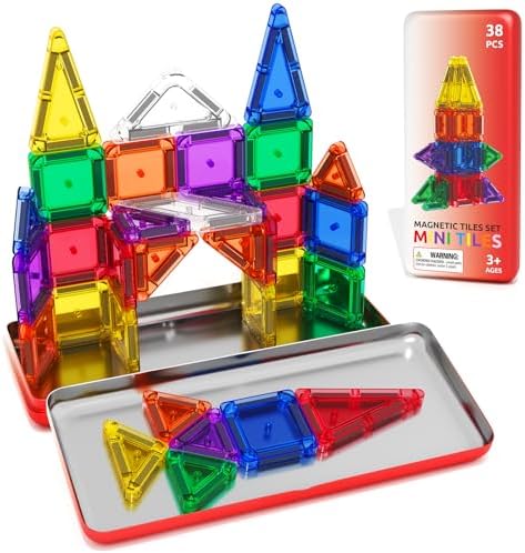 ORZbb Travel Mini Magnetic Tiles with Case Toddler Road Trip Essentials Set, Magnetic Blocks Building Toys for 3+ Year Old Boys Girls Preschool Montessori Sensory Learning Birthday Gifts by Unknown