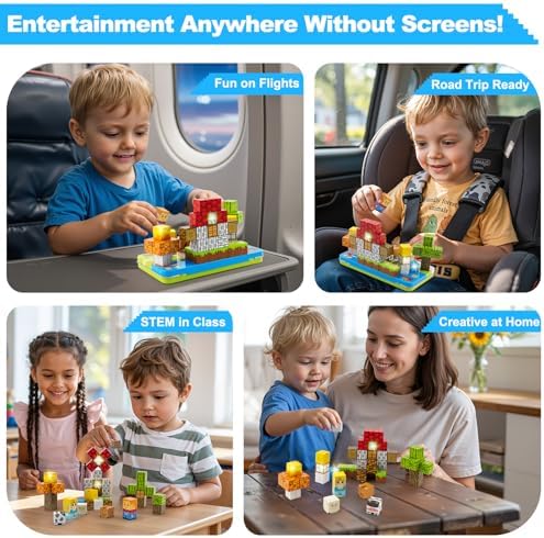Magnetic Blocks 45 PCS Mini Travel Building Blocks with Iron Case Farm - Image 6
