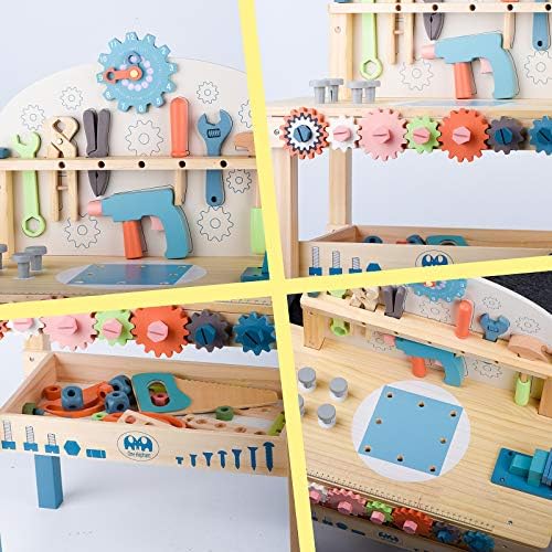Tool Bench for Kids Toy Play Workbench Wooden Tool Bench Workshop Workbench with Tools Set Wooden Construction Bench Toy for 3 4 5 Year Boys Girls - Image 3