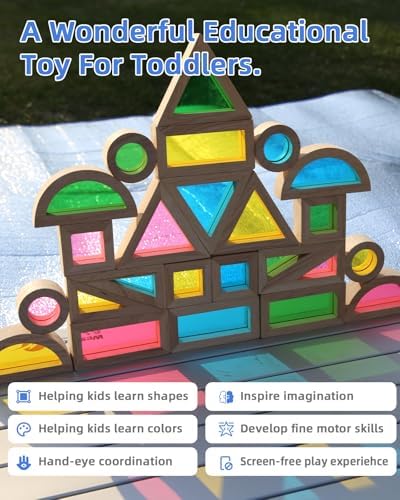 Wooden Blocks, Acrylic Windows, 24pc, 4 Colors, 6 Shapes - Image 2