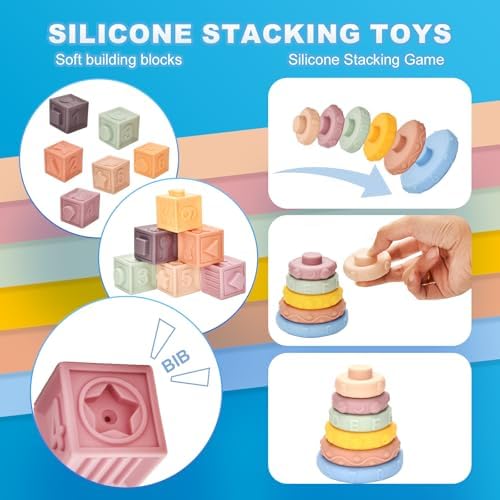 Montessori Toy Set 6 in 1 Baby Toys 6 to 12 Months, Montessori Toy for Toddlers 1-3, Infant Teething Babies Toy Stacking Blocks Rings Pull String Toy - Image 4