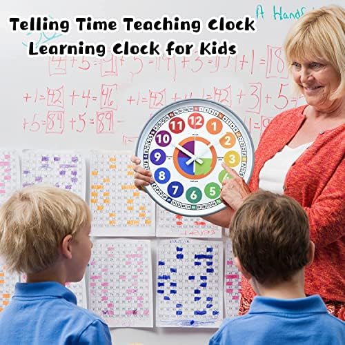 Learning Clock for kids, Glow in The Dark Wall Clock for Bedroom, 12 Inch Silent Night Light Kids Wall Clock, Colorful Illuminated Telling Time Teaching Clock,Kids Room Decor (Illuminated Gray) - Image 4