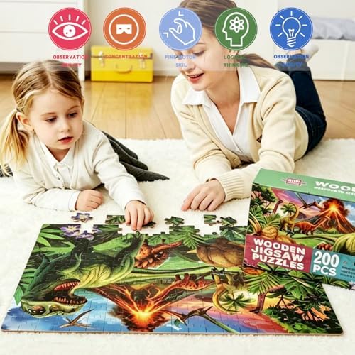 Puzzles for Kids Ages 5-8,6-10 Year Old,200 Piece Dinosaur Jigsaw Puzzle for Toddler Children Learning Educational Puzzles Toys for Boys and Girls - Every Piece is Unique - Image 5