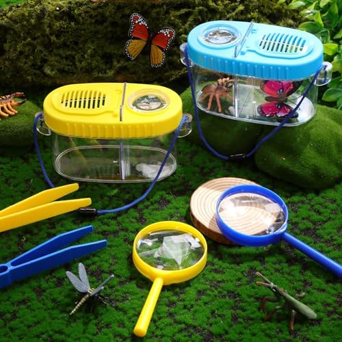 6 Pack Bug Catcher Kit for Kids Bulk Insect Habitat Viewer with Magnifying Glass Vents Portable Bug Collection Cage with Lanyard Nature Outdoor Explorer Set for Boys Girls Birthday Gift(Yellow，Blue) - Image 4