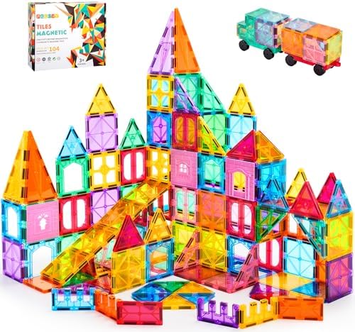 OugerToy 104PCS Magnetic Tiles STEM Building Blocks for Kids Ages 3-9 by OugerToy