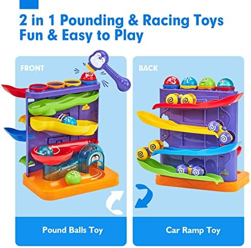 hahaland Ball Drop Toys for 1 Year Old, 2 in 1 Pound a Ball & Car Ramp - Image 2