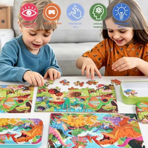 Puzzles for Kids Ages 4-6, 60 Pieces Puzzles for Kids Ages 3-5 in a Metal Box Girls and Boys Learning Educational Jigsaw Puzzle Toys Gifts - Image 5