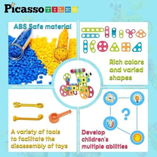 PicassoTiles 115 Piece Building Blocks Set Kids STEM Toy Construction Engineering Sensory Toys Kit Block Children Early Education Playset with FREE IdeaBook, Clickable Ratchet Age 3+ Boys Girls PTN115 - Image 6