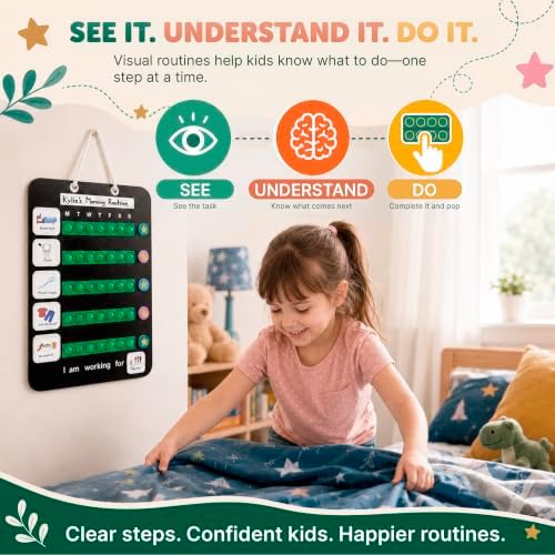 Visual Schedule for Kids, Magnetic Chore Chart & Reward System for Home, Toddler Daily Routine Board with 100 Picture Cards, Goal Magnets, Behavior Chart for Morning & Bedtime - Image 4