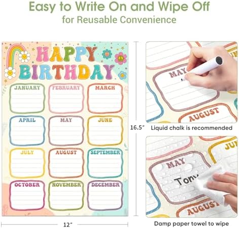 FaCraft Boho Birthday Chart Poster for Classroom - 16.5"x12" Reusable Laminated Happy Birthday Calendar with Glue Dots Bulletin Board Decorations Back to School Teacher Supplies Class Wall Decor - Image 3