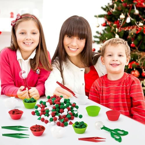EZdhuawuse Summer Fine Motor Toys - 270Pcs Counting Sorting Sensory Bin Filler Set for Kids Xmas Counting Toy with Felt Xmas Tree Pom Poms Cup Clip for Preschool Education Activities - Image 4