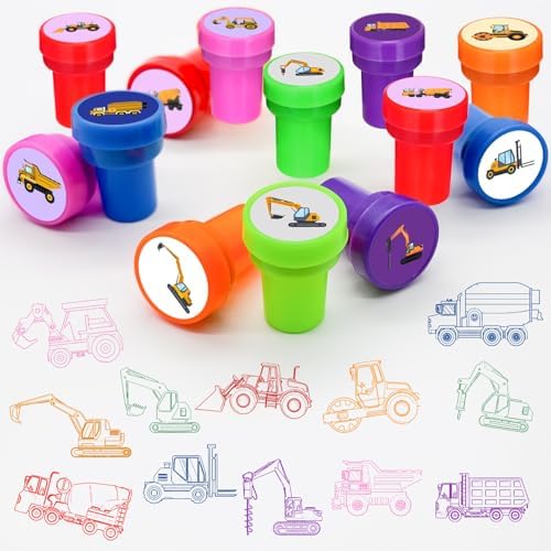 Cinrobiye 24 Pcs Construction Stampers Party Favor Set, Cute Building Site Stamps for Kids Birthday Party, Classroom Rewards, Educational Toys, Goody Bag Fillers, Construction Themed Party Supplies - Image 4