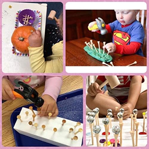 Hammering and Pounding Toys for Kids Include 1 Wood Hammer and 30 Bamboo Nails Improve Fine Motor Skills Friendly Natural Wooden Educational Montessori Toy for Childs DIY Birthday Gift for 4+ - Image 4