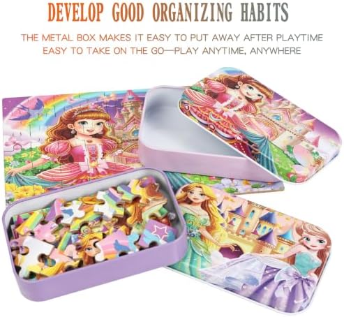Puzzles for Kids Ages 4-8, 60 Pieces Puzzles for Kids Ages 3-5 in a Metal Box Girls and Boys Learning Educational Jigsaw Puzzle Toys Gifts - Image 4