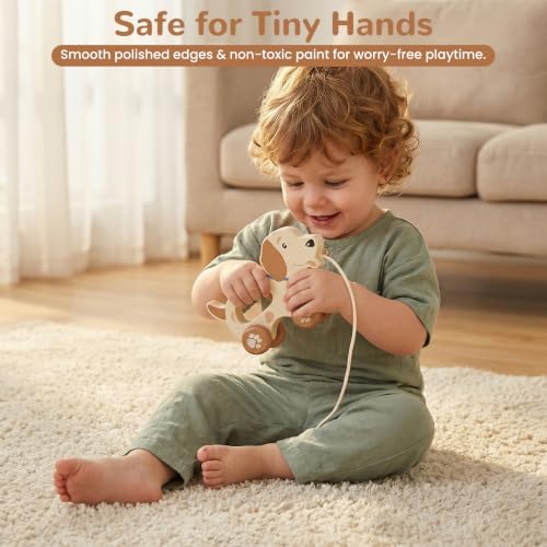 Baby Toys Car,Wooden Pull Along Toy for Toddlers 1 2 3 Year Olds - Image 5