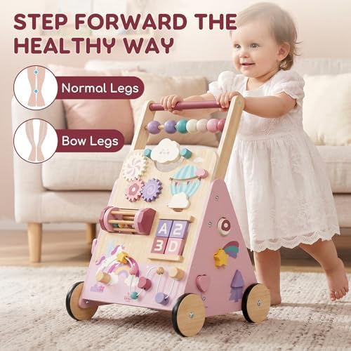 Lehoo Castle Unicorn Wooden Baby Walker, Adjustable Speed Baby Push Walker - Image 6