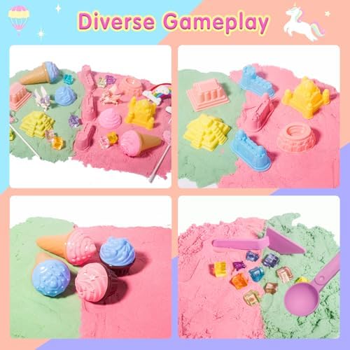 Aliex Unicorn Sensory Sand Bin for Girls, Complete Moldable Play Sand Kit - Image 3