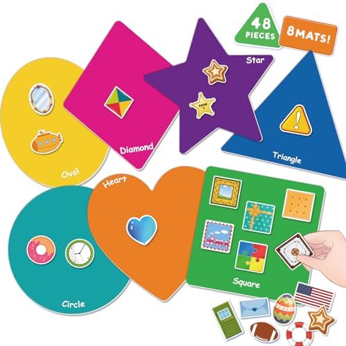 EAMAY Shape Sorter Toy for Toddler, Shape Puzzles and Matching Games Set with 8 Sorting Mats and 48 Everyday Objects Pieces - Learning Sorting Toys for Kids by EAMAY
