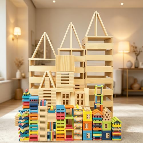 Jumbo 42 Pcs Medium Wooden Building Blocks for Kids,Natural Pine Construction Toy - 9.8 in Large Building Planks for Fast & Satisfying STEM Play, Sensory Motor Skills Family Game Night (20lbs) - Image 6