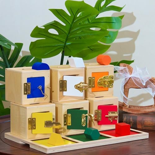 Montessori Sensory Toys for Toddlers 3+ Years Old, Wooden Sensory Materials for Kids,Preschool & Homeschool Supplies(Premium Education Toy) (Lock Box with Objects and Tray (Set of 6)) by PENEPICO-SIMPLELIFE