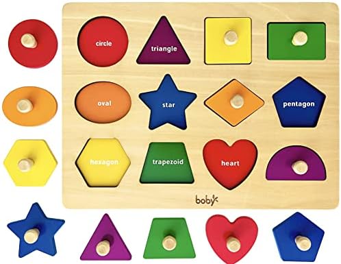 Dailyfunn Montessori Toy Shape Peg Puzzles Baby Puzzle 12-18-24 Months with Knob for Infant-Toddlers 1-3 by DailyfunnToys