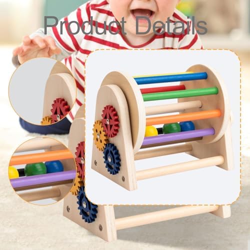 Rolling Drum Toys Wooden Drum Sensory Toy Mirror Knob Puzzle Rainbow Ball Kit Easy to Hold Material Suitable for Children’s - Image 7