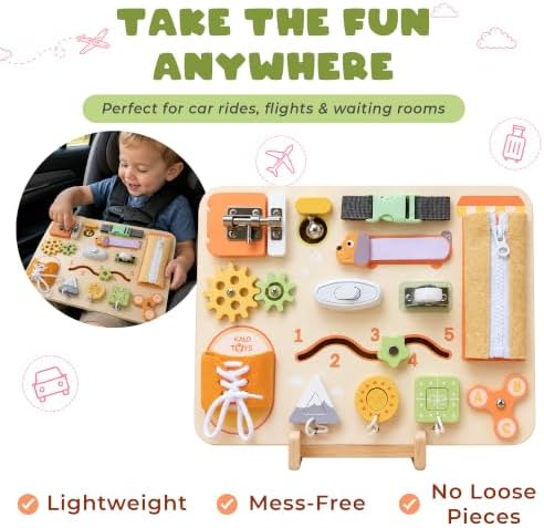 Montessori Busy Board for Toddlers, Wooden Sensory Toys, Preschool Learning Activities for Fine Motor Skills Travel Toy, Basic Life Skills Educational Gifts for 1 2 3 Years Old Kids Boys Girls (Green) - Image 6