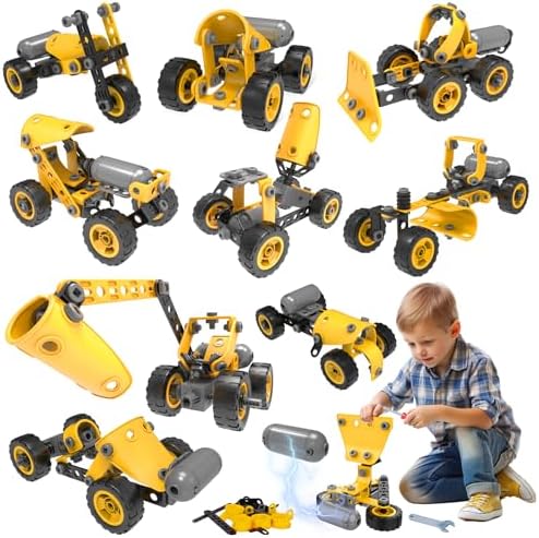 10 in 1 Kids STEM Building Toys, Electric Building Blocks Toys Set for 5 6 7 8+ Year Old Boy, Educational STEM Learning Construction Excavator Kit for Kids Age 4-8 5-7 6-8 8-10 by Pakoo