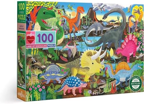 eeBoo 100 Piece Puzzle for Kids - Land of Dinosaurs Children's Puzzle Prehistoric, Large Pieces for Small Hands to Develop Motor Skills by eeBoo