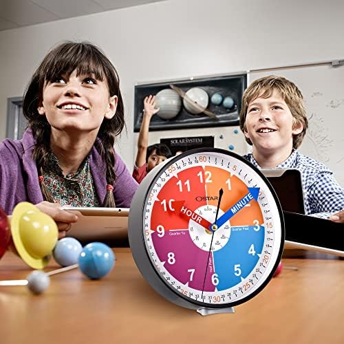OSTAR Telling Time Teaching Wall Clock, Hanging Stand Dual Purpose，Battery Operated Analog Silent Learning Clock for Kids Room Decor - Image 4