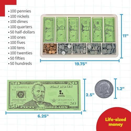Learning Advantage Classroom Money Kit, Set of 950 Bills and Coins - Image 3