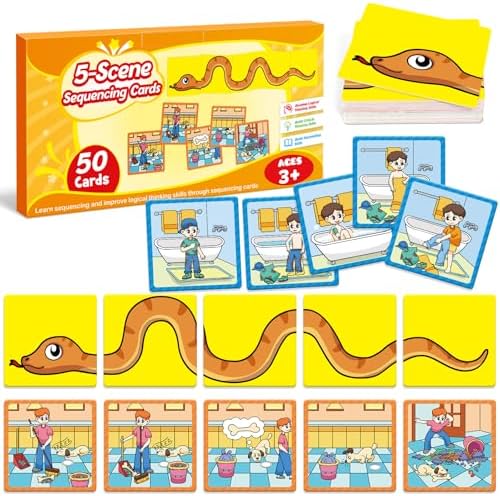 Kasfalci Sequencing Cards,Sequence Board Game for Kids,Speech Therapy Materials Toys for Autism,Story Storytelling,Social Skills,Sentence Building,Preschool Learning Activities,Classroom & Homeschool by Kasfalci