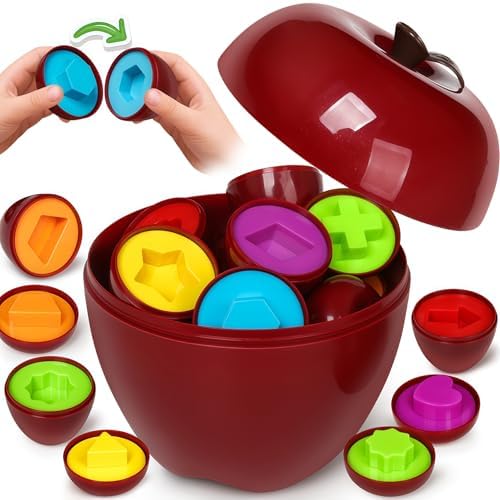 Apple Toys,Montessori Geometric Shape Sorter Toys for Toddlers 18-24Months,Early Educational Learning Color Sorting & Fine Motor Matching Games,Easter Basket Stuffers Gifts for Boys Girls by NAODONGLI