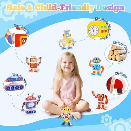 ATOYUS Wooden Montessori Robot Building Blocks Toys for Kids 3-5, 35-Piece - Image 4