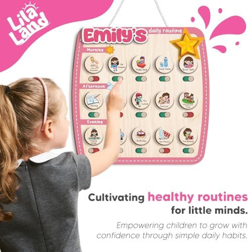 Personalized Wooden Chore Chart for Kids, Daily Routine Chart for Toddlers, Visual Schedule for Kids Age 3-5, Morning Bedtime Routine for Girls (09) - Image 5
