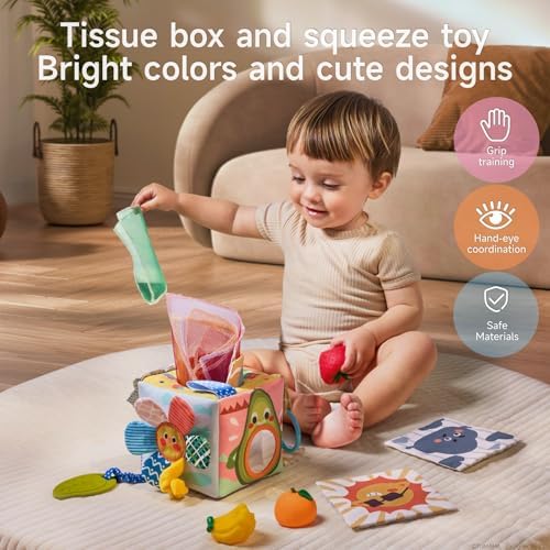 TUMAMA Baby Tissue Box Toys - Montessori Baby Toy for 6-12 Months, Soft Crinkle Squeeze Sensory Toys for Babies 0-12 Months - Image 2