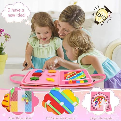 Montessori Busy Board Sensory Toddler Activity Book (Pink) - Image 5