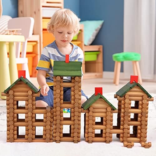 Wondertoys 530 Pcs Wooden Logs Set Ages 3+, Classic Building Log Toys for Kids, Creative Construction Engineering Educational Gifts - Image 2