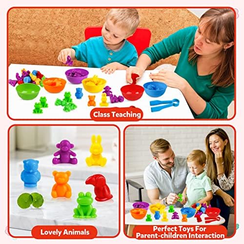 RAEQKS Counting Sorting Toys Matching Stacking Toys with Bowls Preschool Learning Activities for Math Montessori Fine Motor Skills Sensory Animals Toy Sets Gift for Kids Boy Girl Aged 3+ Year - Image 5