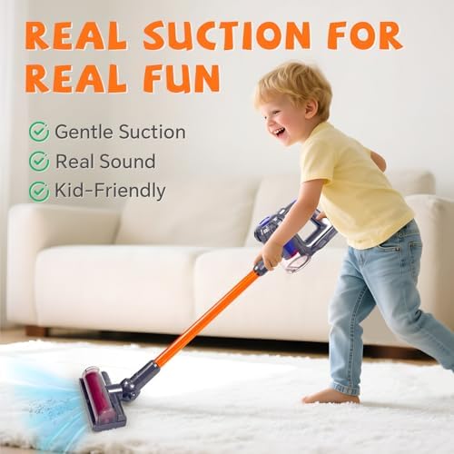 3-in-1 Kids Vacuum that Really Works - Toddler Vacuum Cleaning Toy Set, Kids Working Play Vacuum Cleaner with Real Suction, Montessori Housekeeping Toy for Toddlers 3+ (Purple) - Image 2